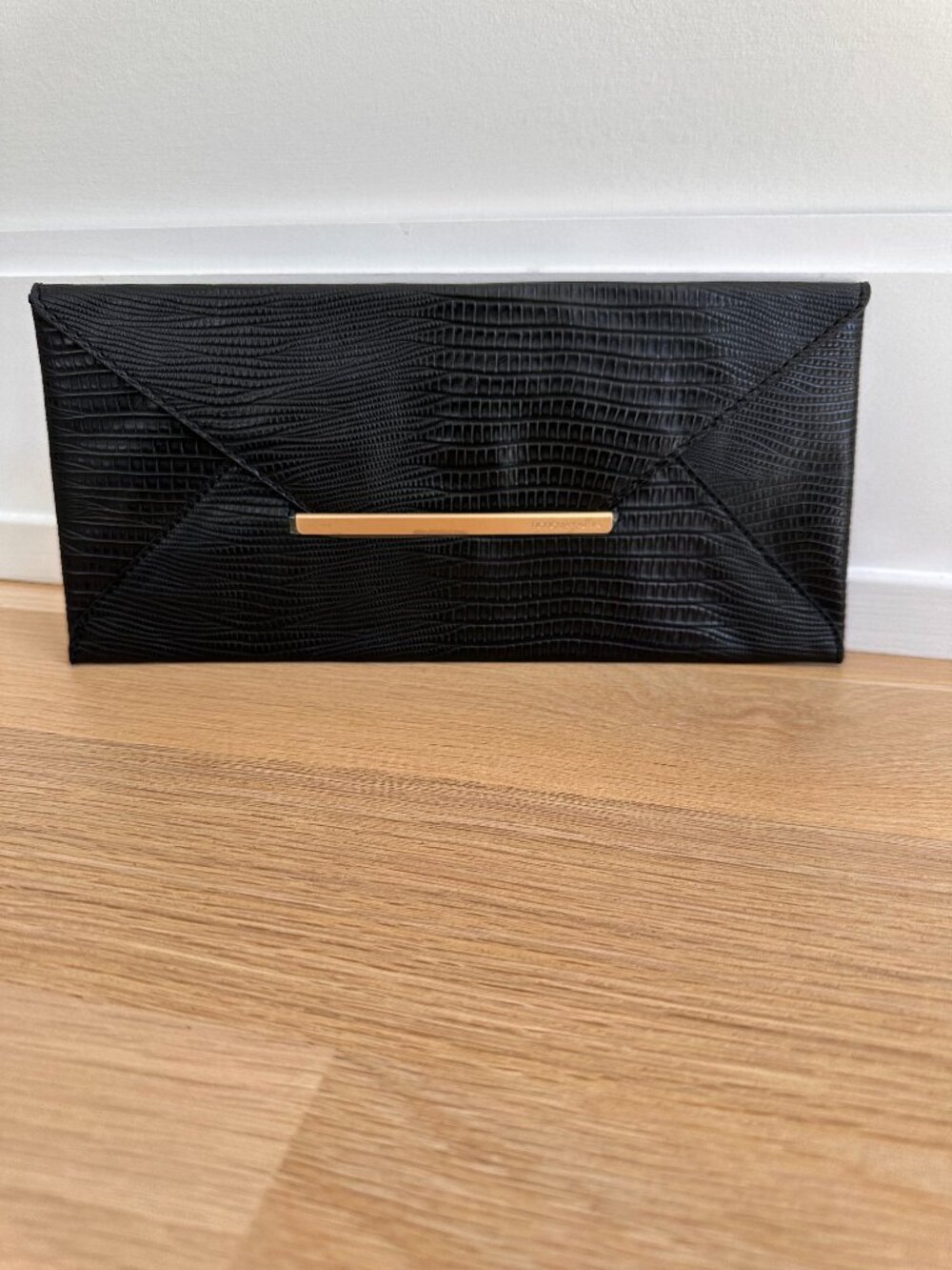 BCBG MAX AZRIA Faux Crocodile Envelope Clutch in Black